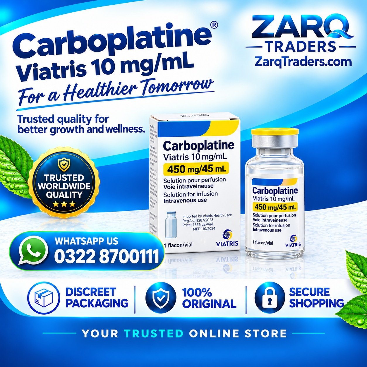 Carboplatine Viatris (10 mg/mL, 450 mg/45 mL) Price In Pakistan 